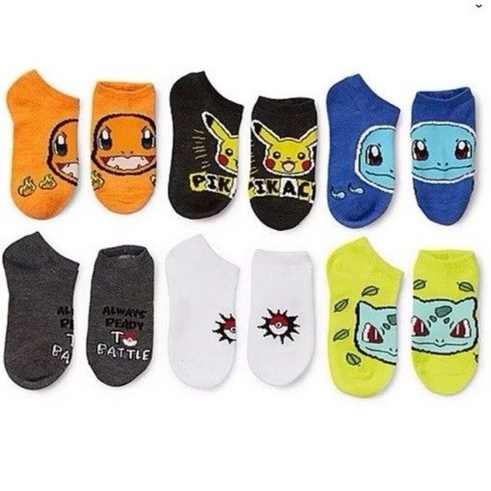 Boys POKÉMON No-Show Socks 6-Pair Pack Size 9-11 (Shoe Size 4-10) NEW